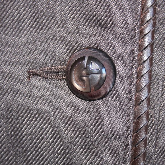 Giorgio Armani Women's Brown Wool Blend Double Breasted Leather Trim Jacket ~10~ - Picture 4 of 15